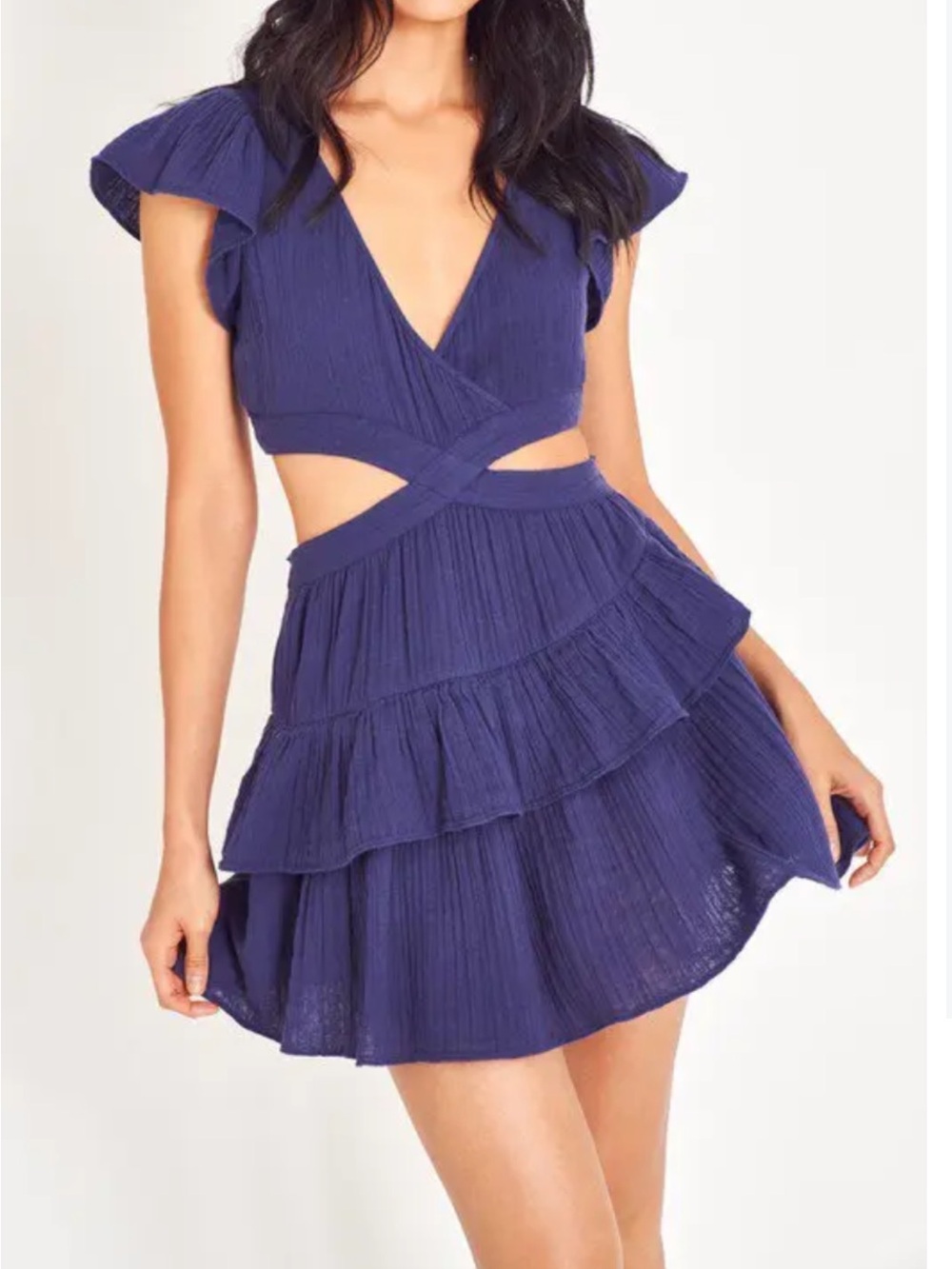 Women's Navy Blue Tiered Cutout Mini Dress